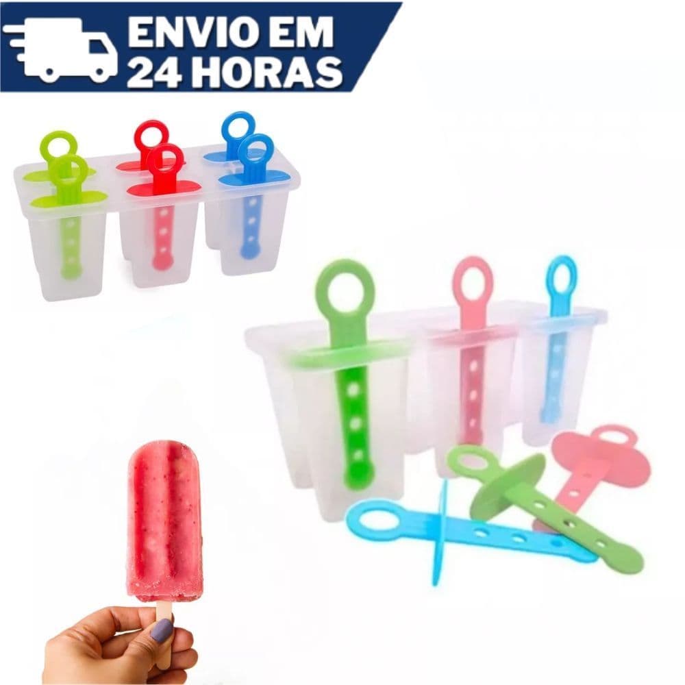 Kit Forma Sorvete Picolé Com Suporte C/06 Unidades Promoção Forminha Infantil Freezer Buffet Cozinha