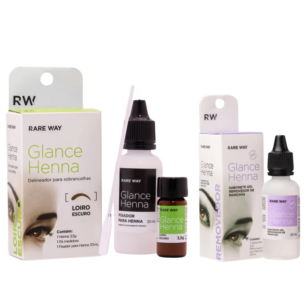 Kit Henna Sobrancelha Glance Loiro Escuro 3,5g + Removedor Henna 20ml Rare Way Original