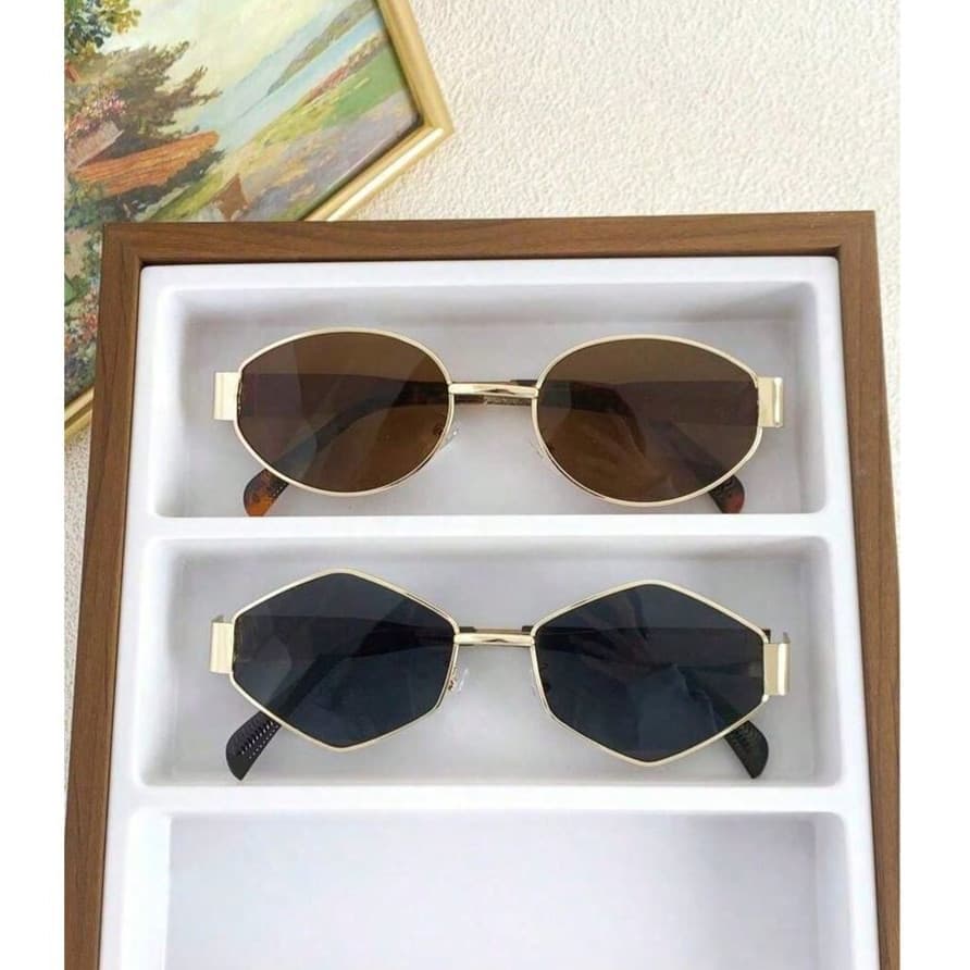 NEWS Kit 2 Peças De Óculos De Sol feminina Oval Vintage C/ Proteção UV Hexagonal Armação De Metal Y2K Mulheres E Homens