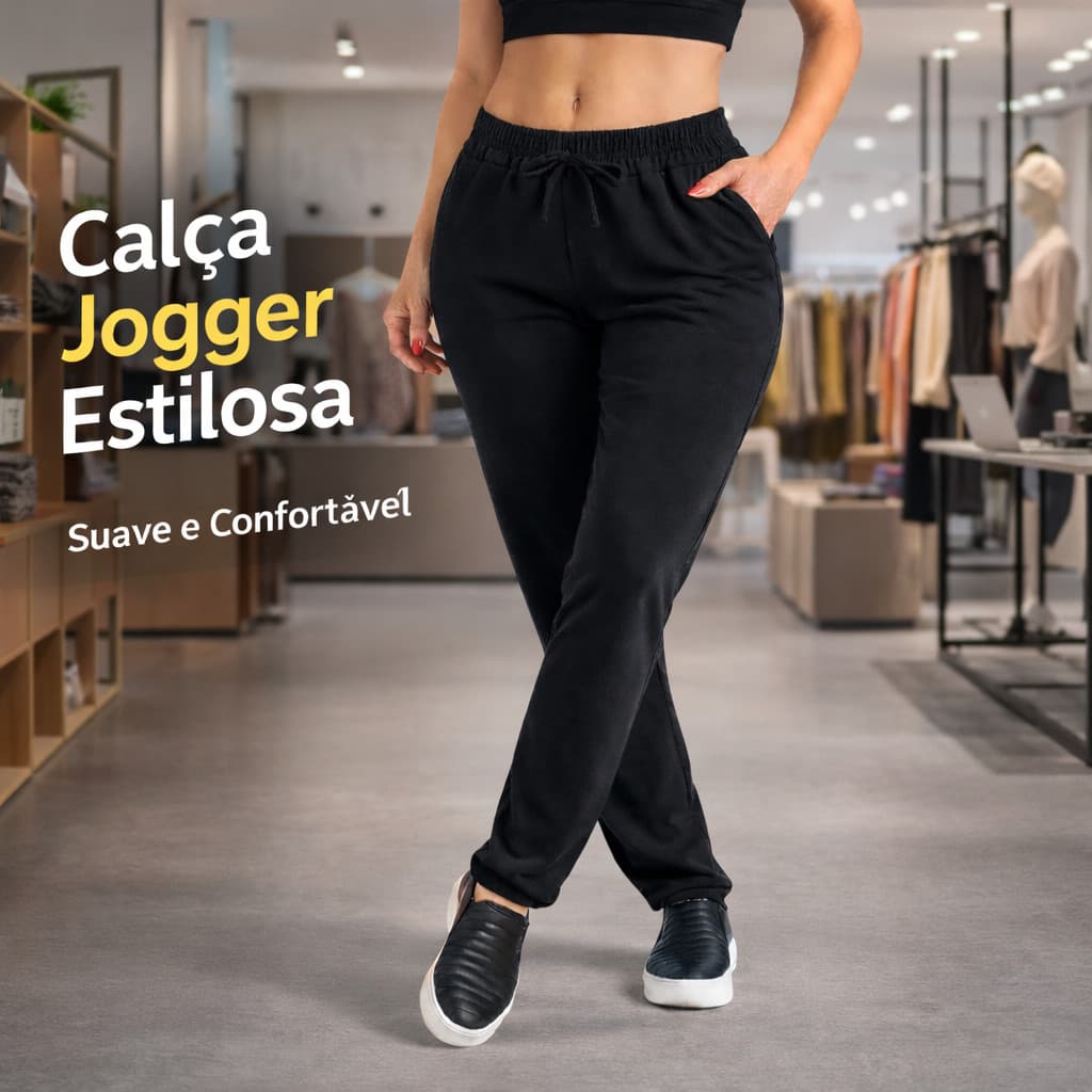 Calça Jogger Feminina Com Bolso Cintura Alta Academia Casual Confortável P ao GG