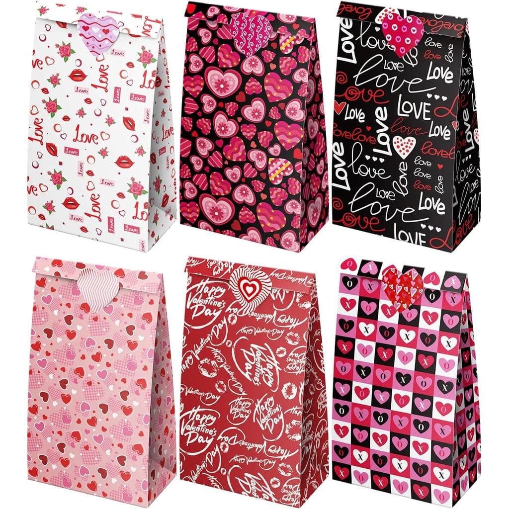 JWSCYSY 24 Sacos de Presente para o Dia dos Namorados, Pequenos Sacos de Lembrancinhas com Adesivos, Mini Sacos de Papel