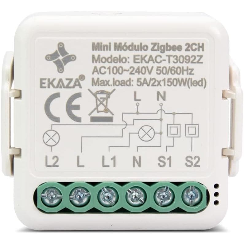 Interruptor Relé Inteligente Zigbee Ekaza 2 Canais Mini Smart Tuya Smart Life Alexa - EKAC-T3092Z