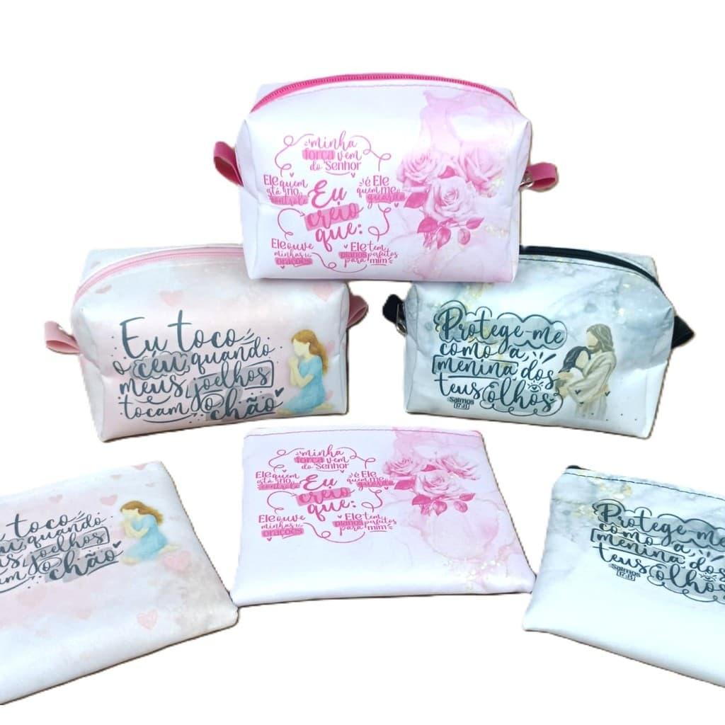 Kit Mini Necessaire + Porta Moeda  Frases Cristãs Evangelicas Gospel Organizador de Bolsa Transporte