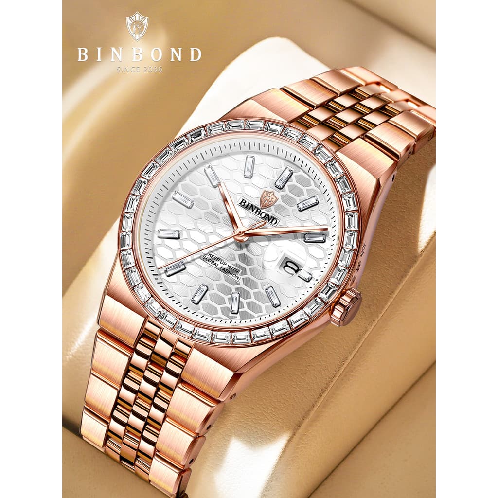 Relógio masculino ameixa relógio impermeável luminoso não mecânico moda negócios tendência diamante-incrustado inglês re