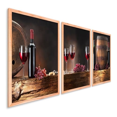 Quadros decorativos 3 peças taças de vinhos chic moderno