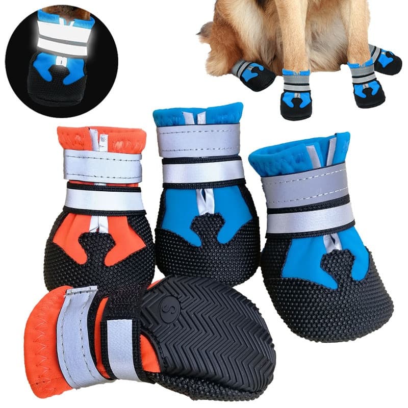 Conjunto de 4 Peças de Botas para Cães de Médio e Grande Porte, Meias Impermeáveis, Sapatos Antiderrapantes e Reflexivos