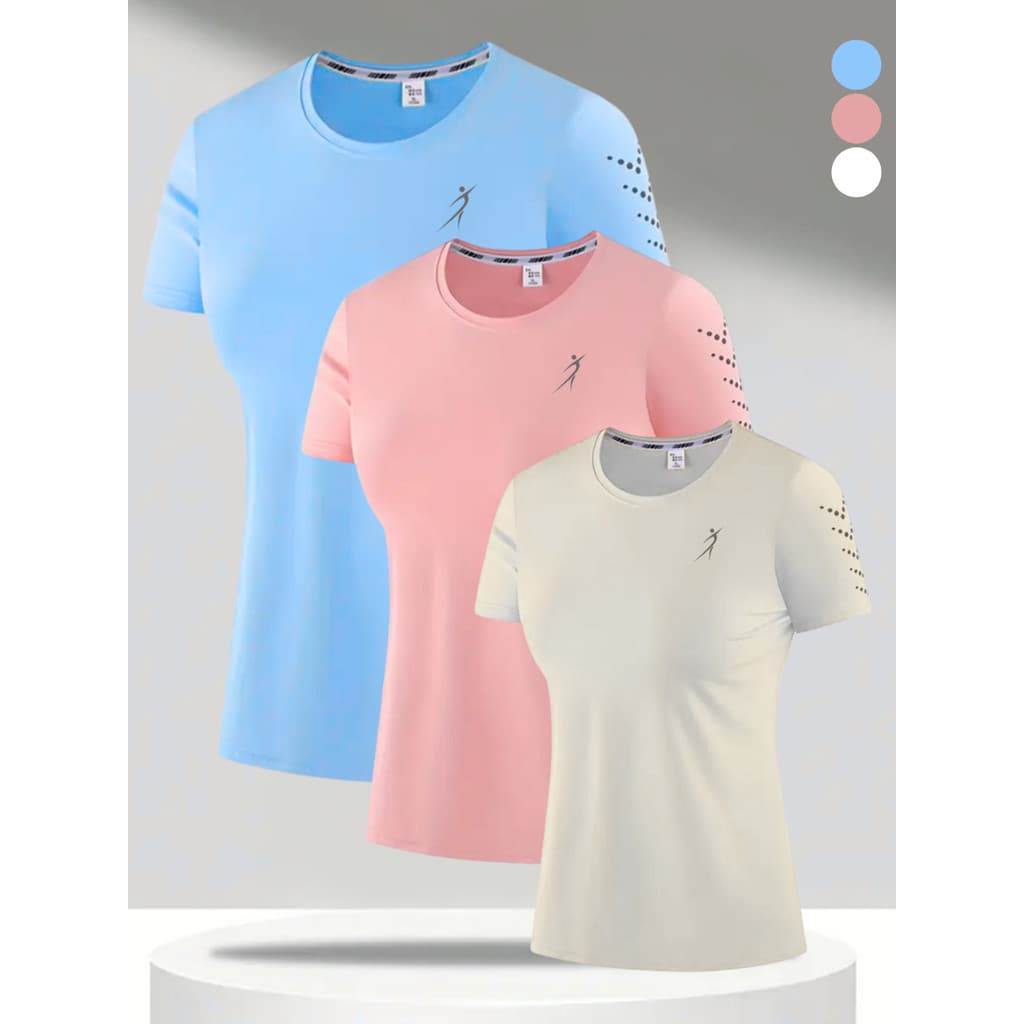 Kit 3 Camisetas Dry Fit Feminina Fitness Academia Baby Look Acinturada Leve Seca Rapido Varias Cores