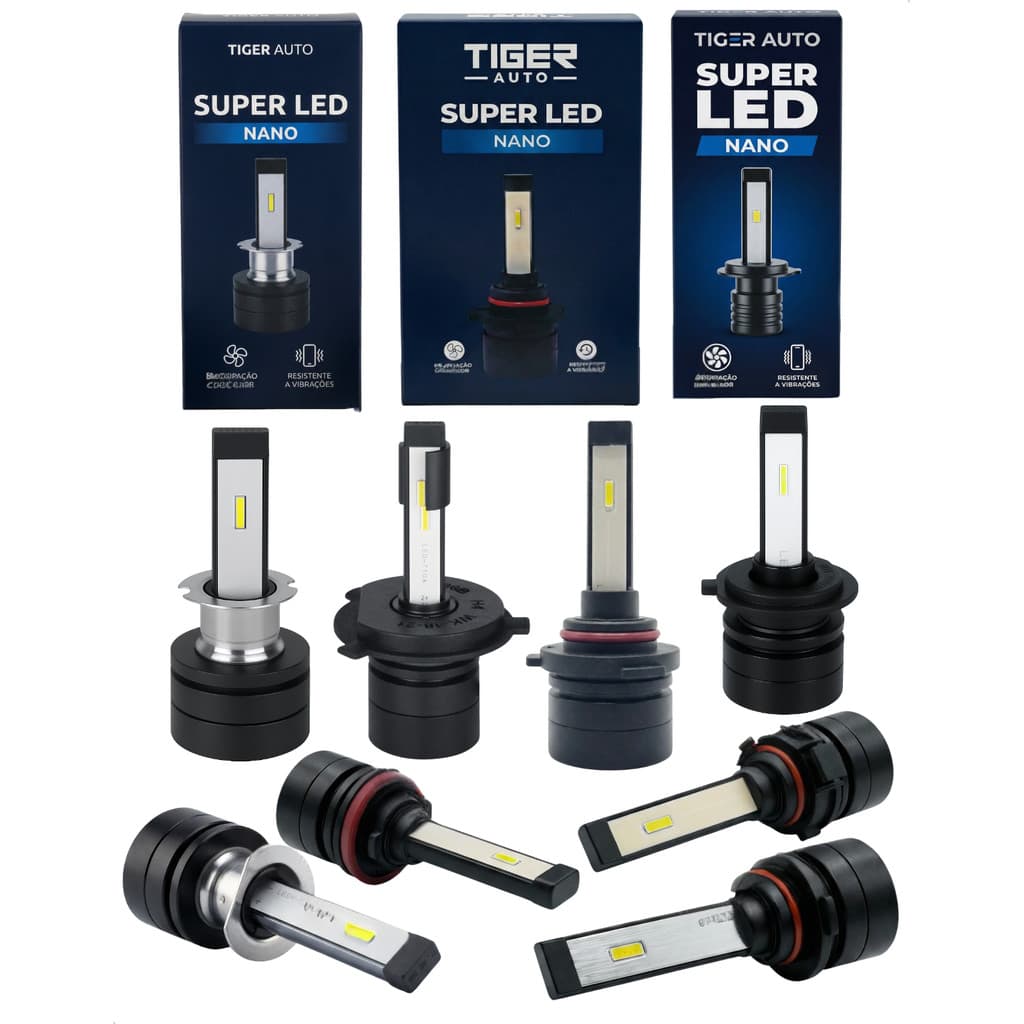 Par Lampada LED Automotiva Super Nano Tiger Auto H1 H3 H4 H7 H11 H16 HB3 HB4 6000K IP65 Carros Motos