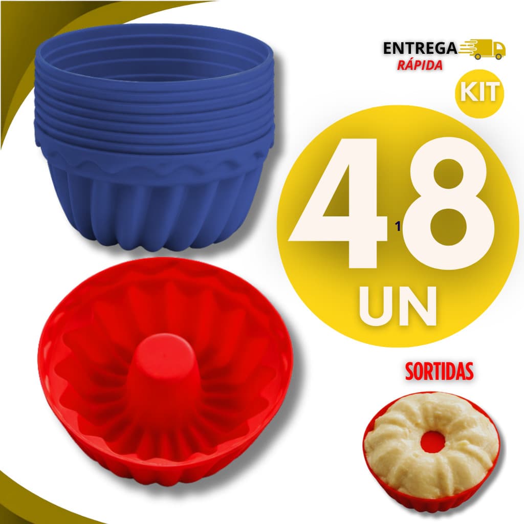 Kit 48 Forma Forminhas Cupcake Mini Bolo Silicone Air Fryer Assadeira Muffin Cozinha Perfeito