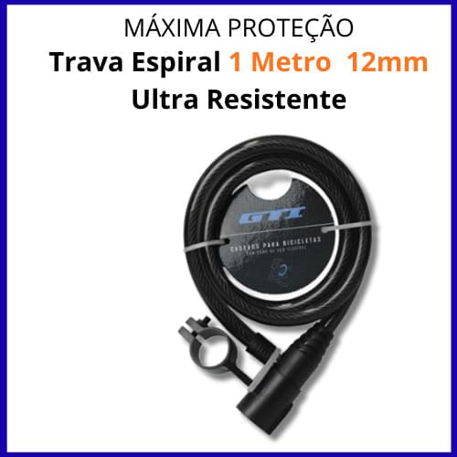 Cadeado Trava Bike GTi Espiral 12mm x 1 Metro - Aço Reforçado + 2 Chaves