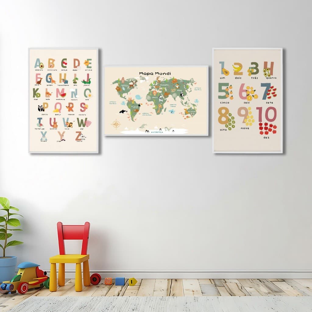 Quadro Decorativo Infantil Mundo Encantado dos Animais: Explorando o Alfabeto e os Números