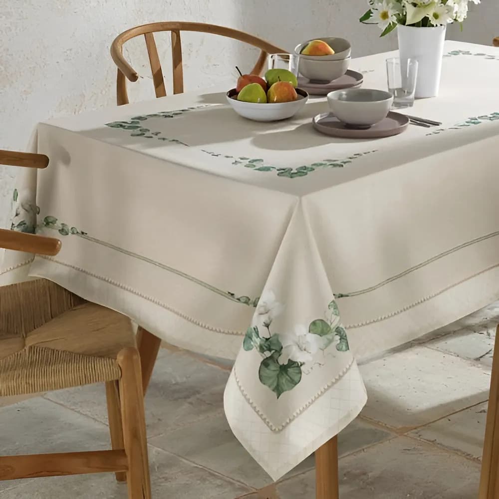 Toalha De Mesa Retangular 6 Lugares 140x210cm Botanica Bege Dohler