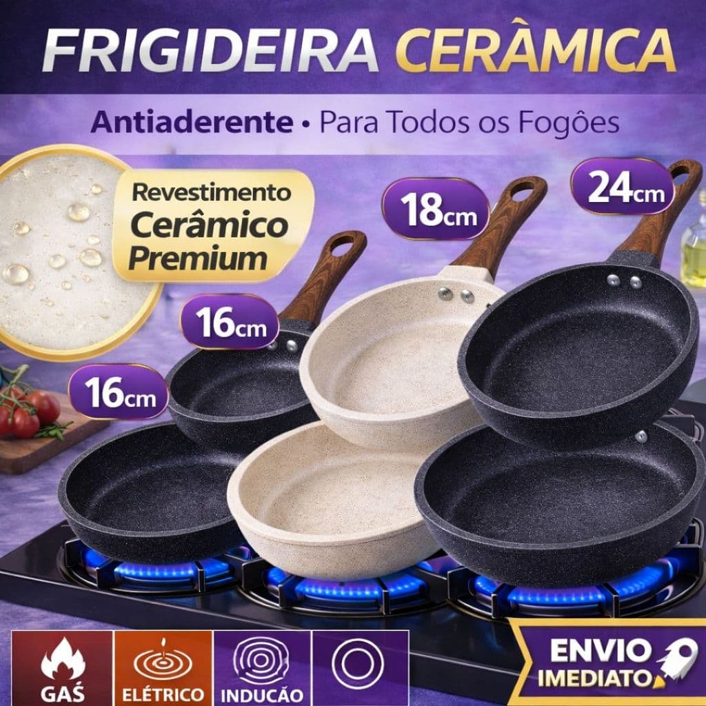 Frigideira Antiaderente Antiaderente Cerâmica Indução Gás Elétrico Bege e Preto