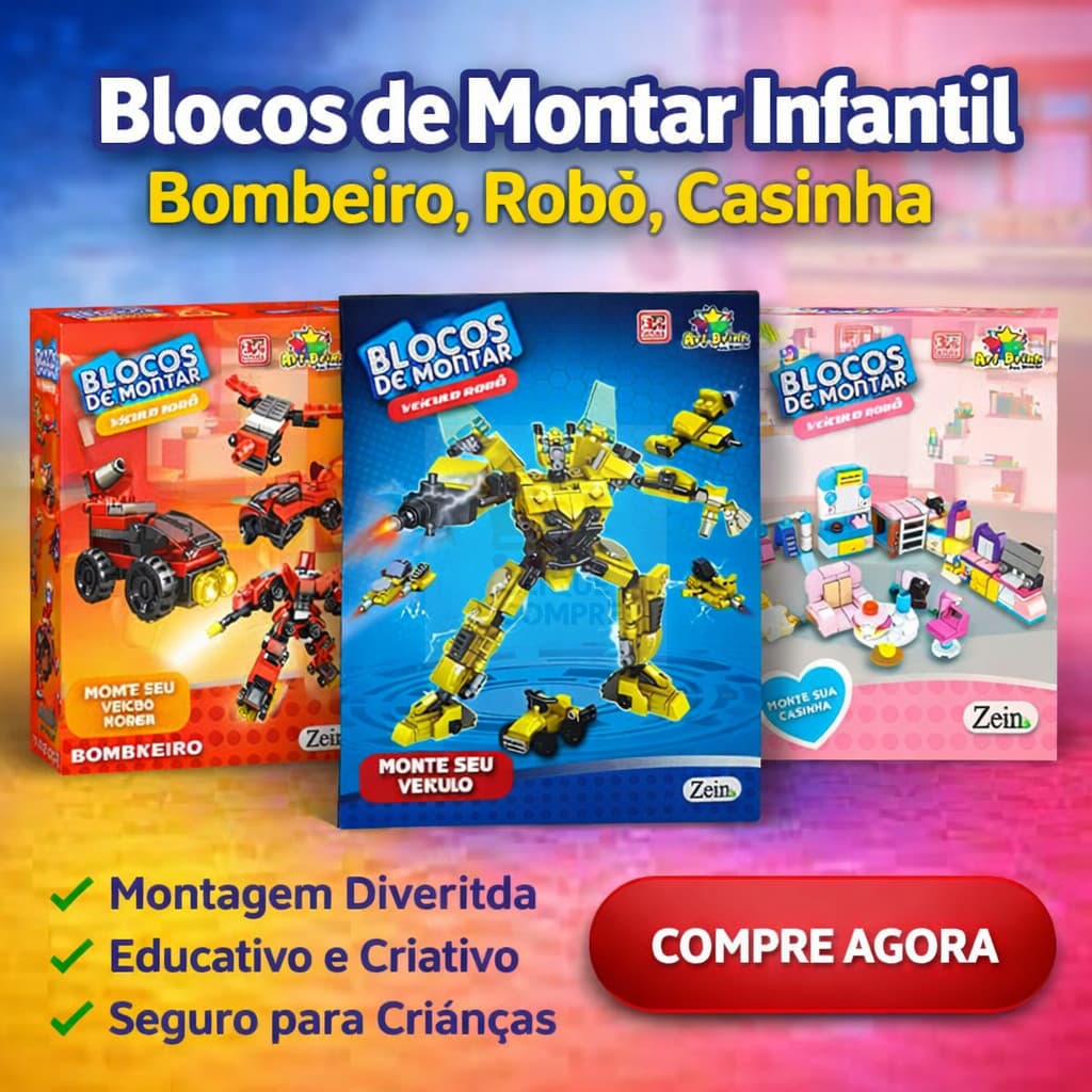 Blocos de Montar Criativos Brinquedo Educativo Kit Blocos Robô Casinha Bombeiro