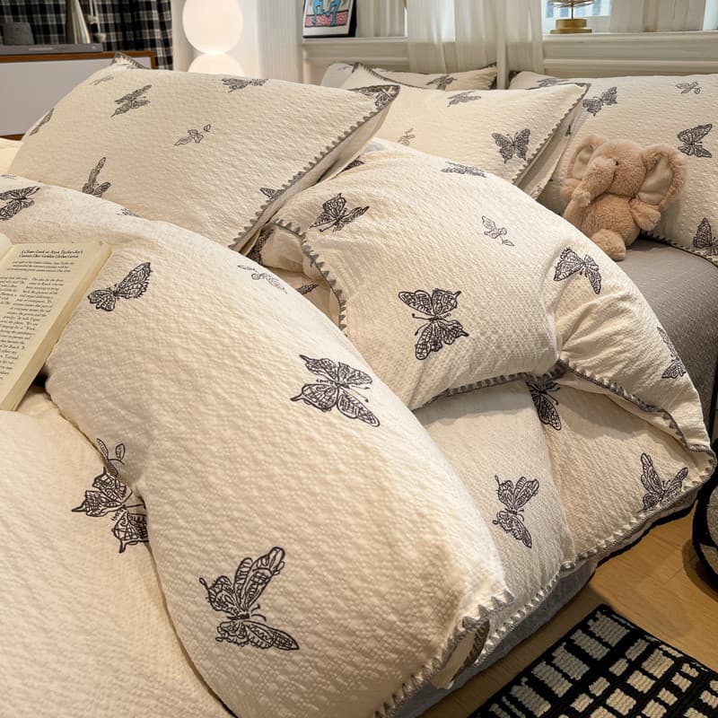 Ins simples Bowknot duplo fio cama conjunto de quatro peças macio cera escudo lateral colcha capa dormitório cama único