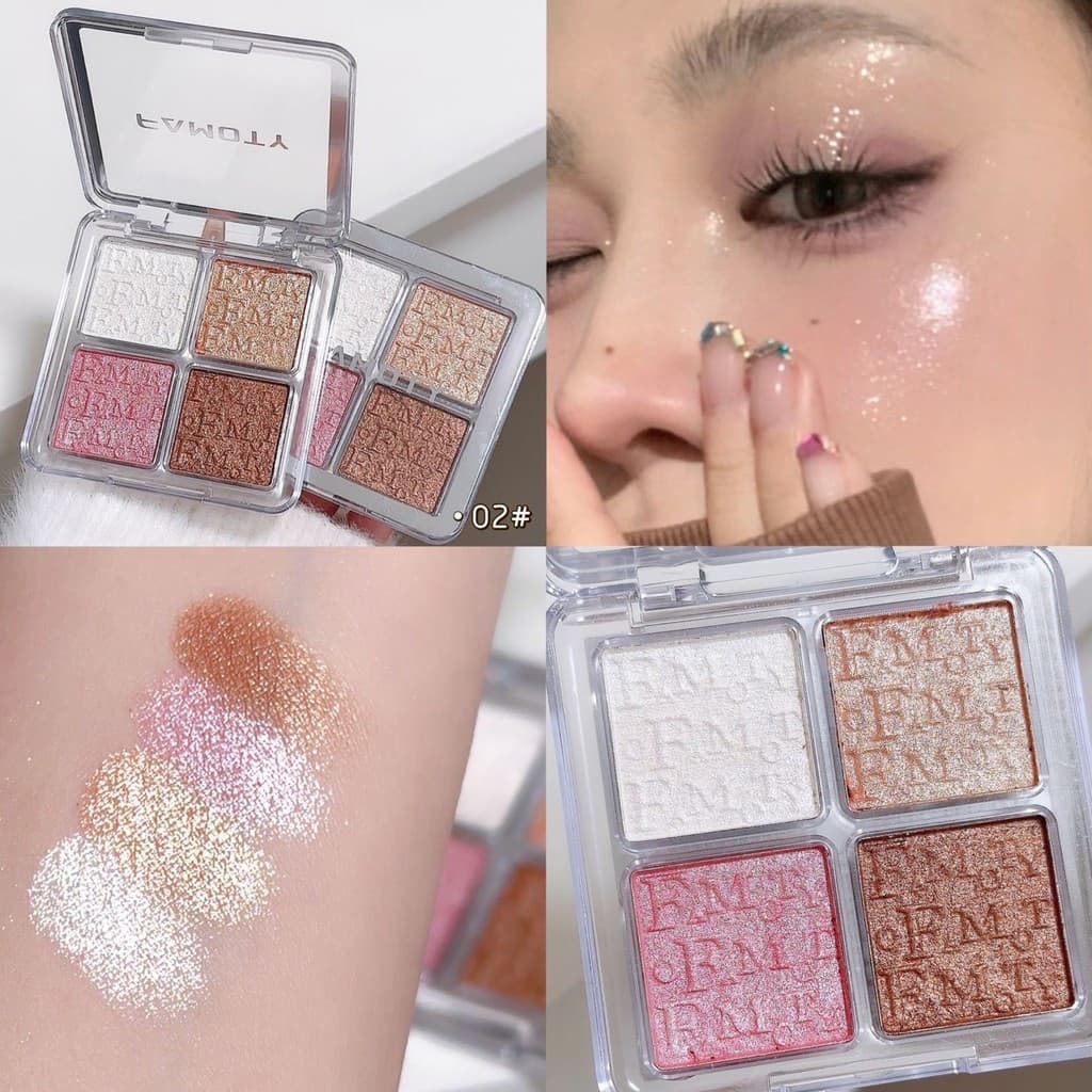 Paleta de Iluminadores FAMOTY - Pó de contorno cor champanhe - Longa duração e à prova d'água - Pincel de diamante de qu