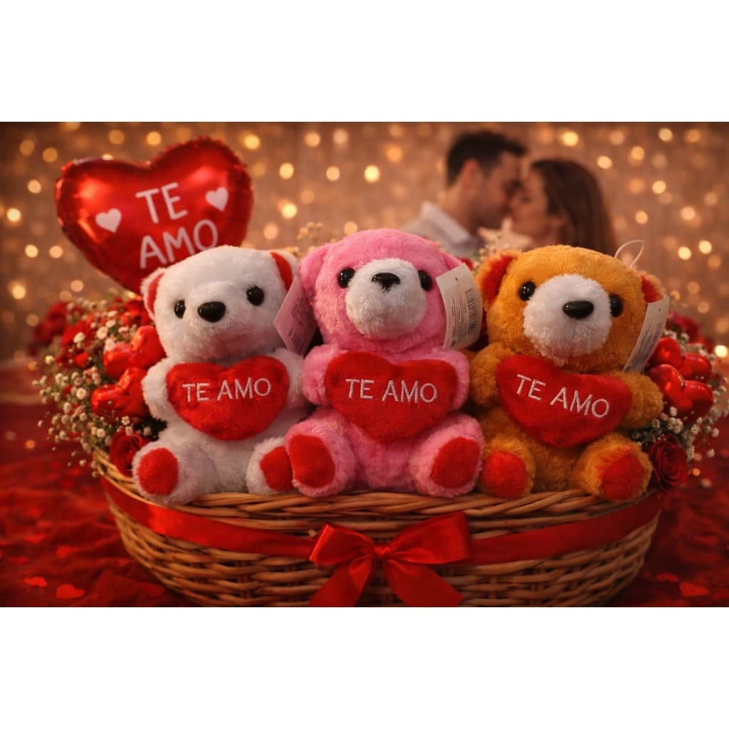 Urso de Pelúcia Com Coração  Te Amo 16cm CORES SORTIDAS Super Macio e Fofinho - Dia Dos Namorados