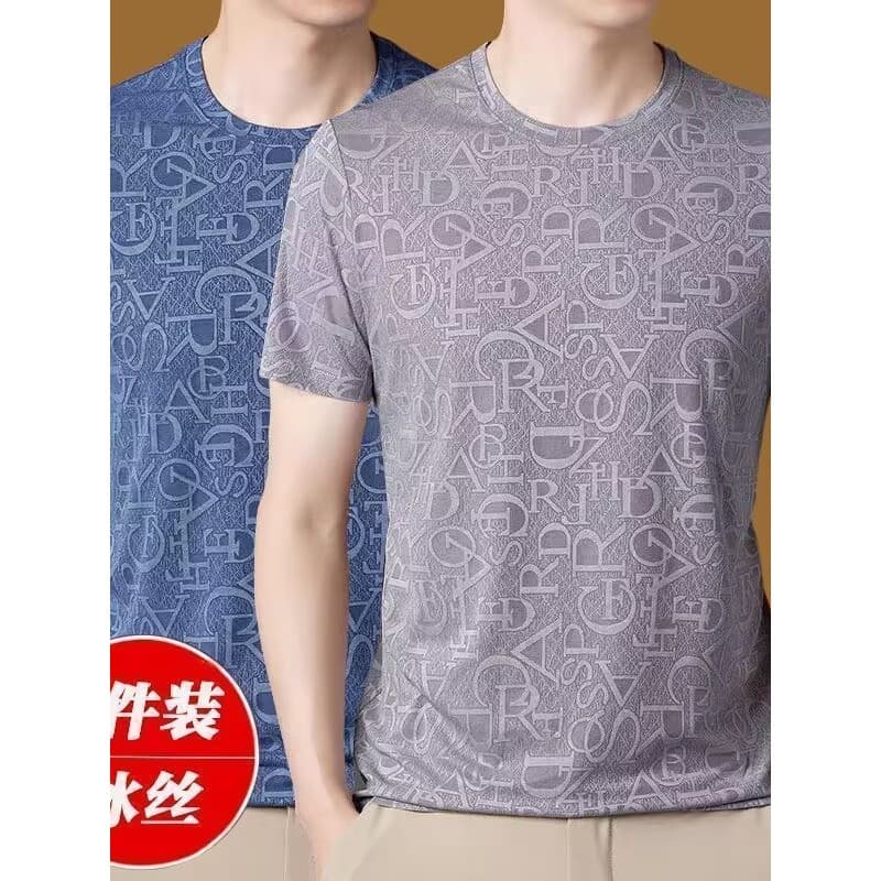 Etiqueta de corte de comércio exterior ~ masculino Jacquard seda gelo secagem rápida legal sentido Ultra-fino camiseta d