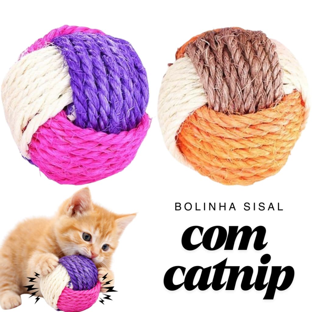 Kit 2 Brinquedos para Gatos com Catnip e Bola de Sisal Erva do Gato Interativo Antiestresse Pet