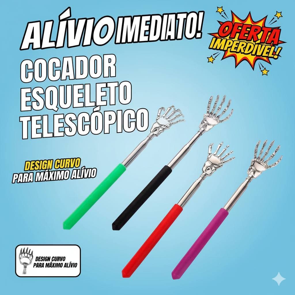 Arranhador Coçador de Costas com Cabo Telescópico Retratil Leve e Resistente Portátil