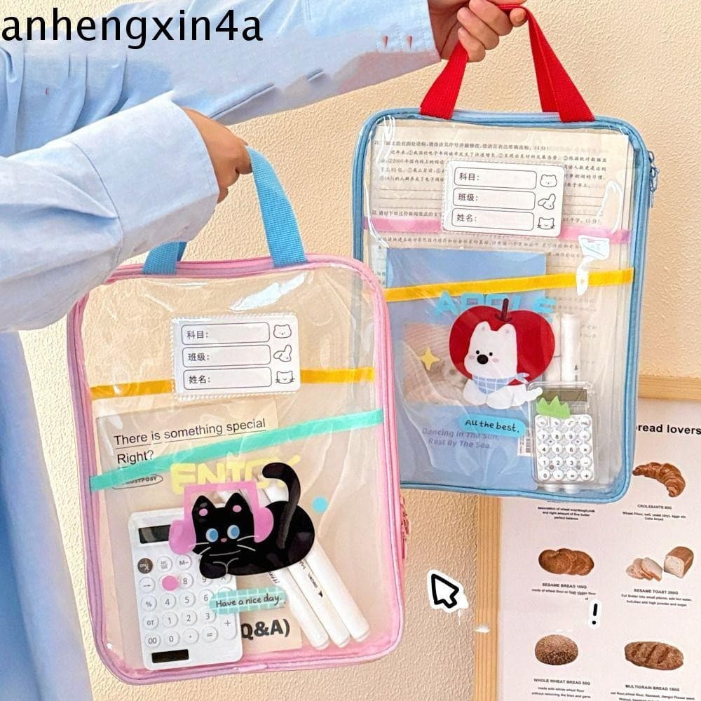 Saco De Arquivo De Desenho Animado ANHENGXIN , Armazenamento De Papel De Teste Multifuncional De Coelho Pasta Cor Sólida