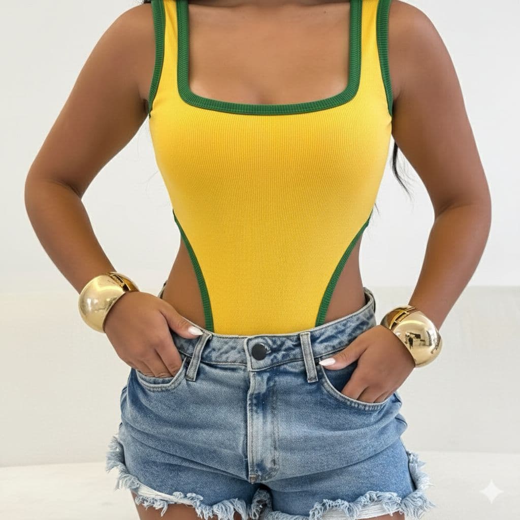 Body Feminino Cavado Copa do Brasil em Suplex Sensual Confortável Verão Praia