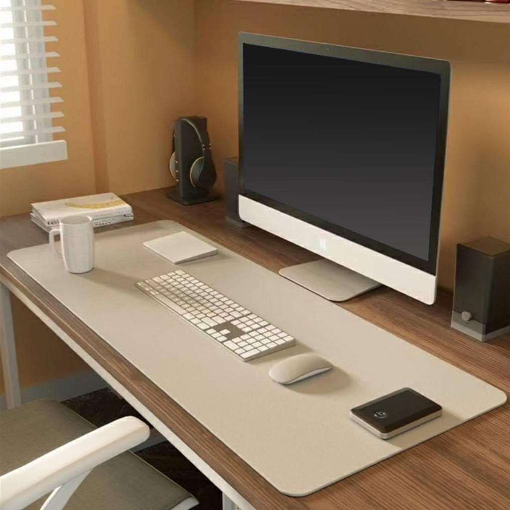 Desk Pad Escritório Couro e Camurça Confortável Antiderrapante 80x40cm + Mouse Pad Couro Brinde