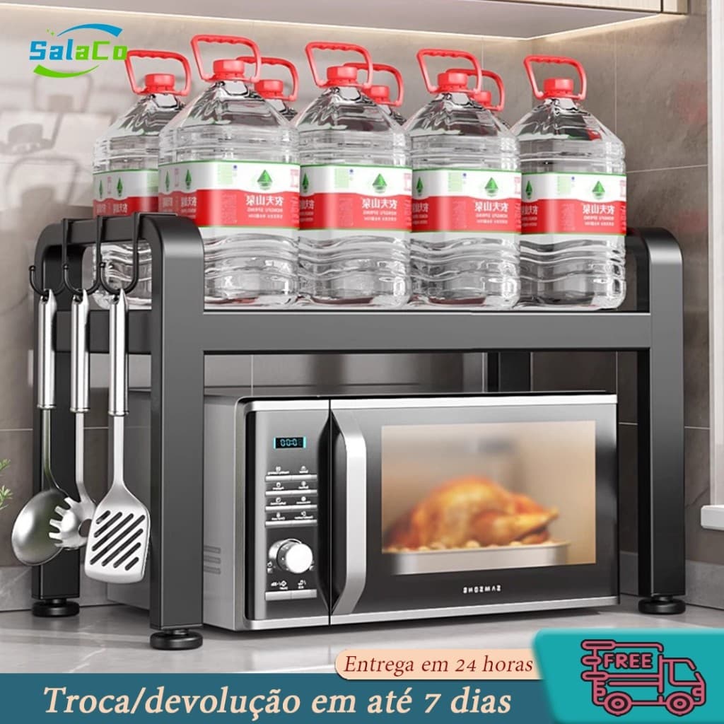 Prateleira retrátil para micro-ondas de cozinha, suporte multifuncional para armazenamento de forno de arroz em bancada
