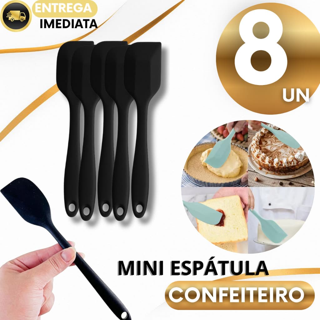 08 Mini Espátula Pão Duro Silicone Reta Raspador Brigadeiro Confeiteiro Confeitaria