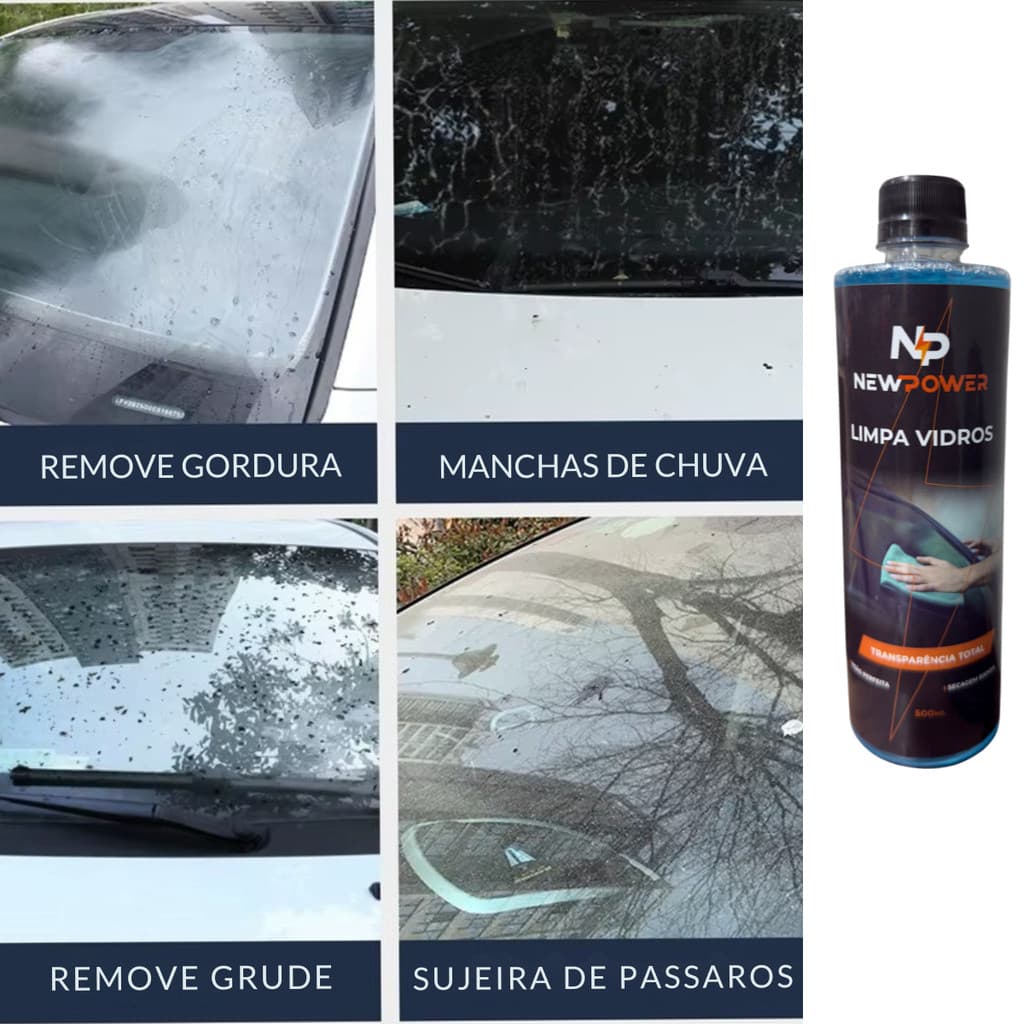 NewPower Limpa Vidros Automotivo 500ml – Mais Visibilidade, Limpeza Profunda e Sem Resíduos,Manchas