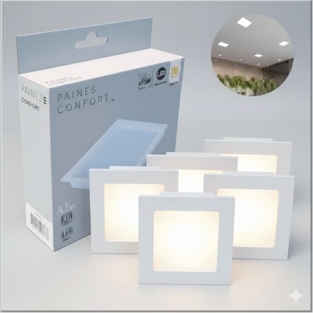 Kit 5 Painel LEd Comfort 12x12 6W Embutir Branco Quente 2700K Bivolt