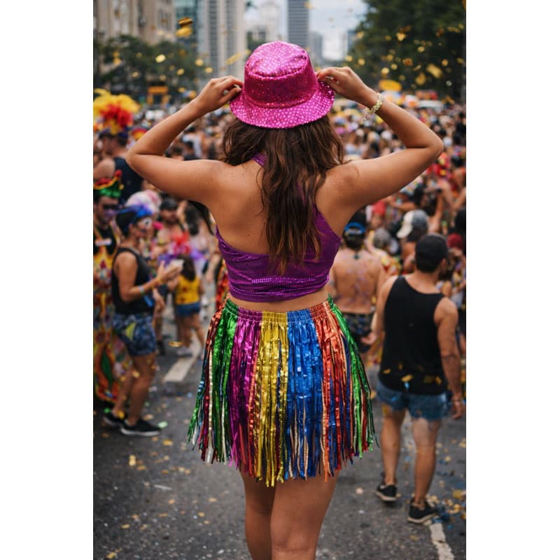 Saia de Fitas Metalizadas Carnaval Cor lisa e Colorida 40 cm