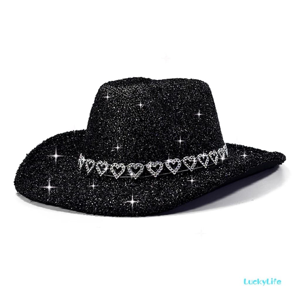 Chapéus De Vaqueira Ocidentais Com Glitter Para Adultos Strass , Bonés Fedora De Aba Larga Da Moda Férias Ao Ar Livre