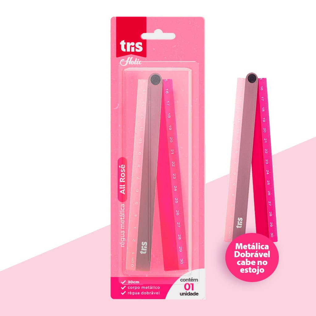 Régua Metálica Tris Holic Dobrável Rose 30 cm