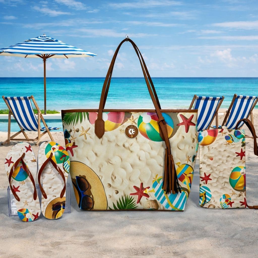 Kit Praia Feminino 3 Peças – Bolsa, Chinelo e Necessaire