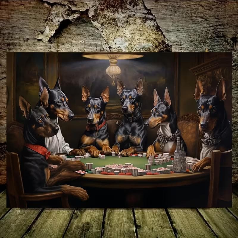 Quadro Decorativo Dobermans Jogando Poker Estilo Clássico