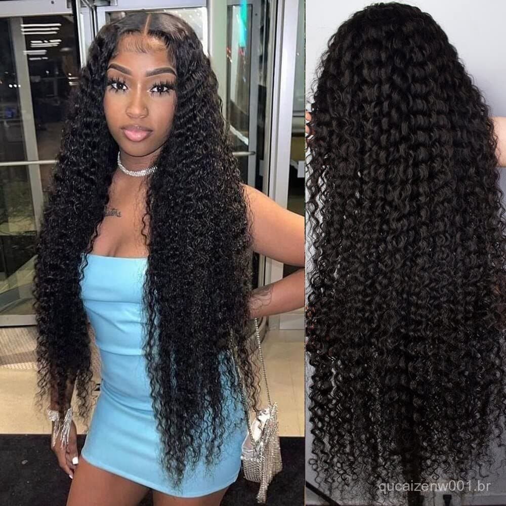 Perucas Encaracoladas Longas Kinky Curly 75cm Para Mulheres Negras Profundas Curl Wigs Sintéticas Long Deep Wave