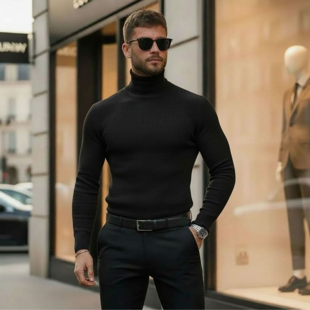 Blusa Frio Cacharrel Manga Longa Gola Alta Tricot Masculina Trabalho Casual Viagem Casaco Inverno