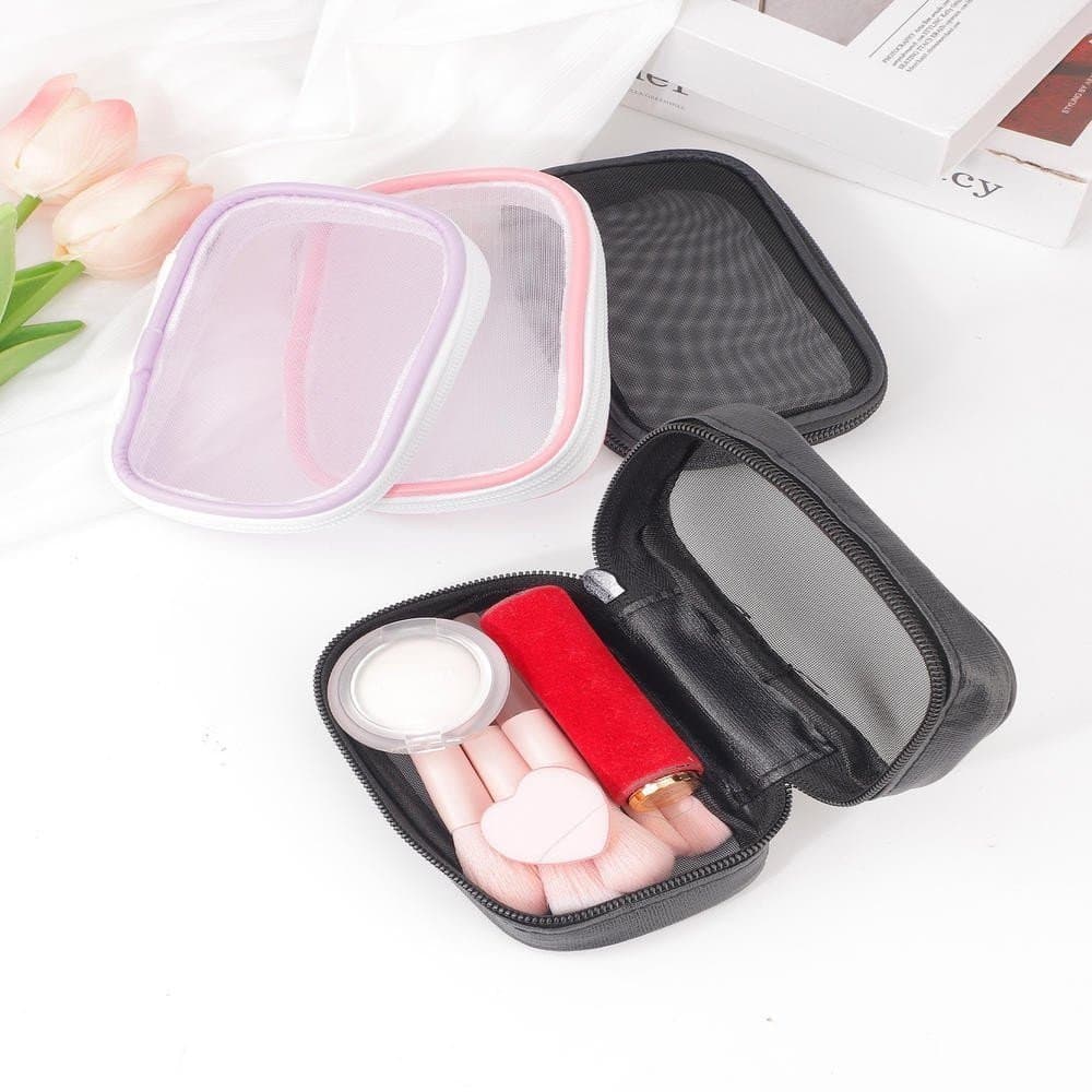 Leve Mini Malha Saco Cosmético Compacto Pequeno De Armazenamento Náilon Versátil Para Praia Produtos De Higiene Pessoal