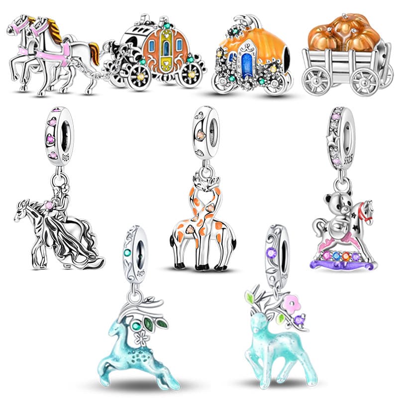 Encantos Charme 925 Prata Cavalo Abóbora Transportar Contas Brilhante Girafa Elk Pinguins Encantador Ajuste Pulseiras