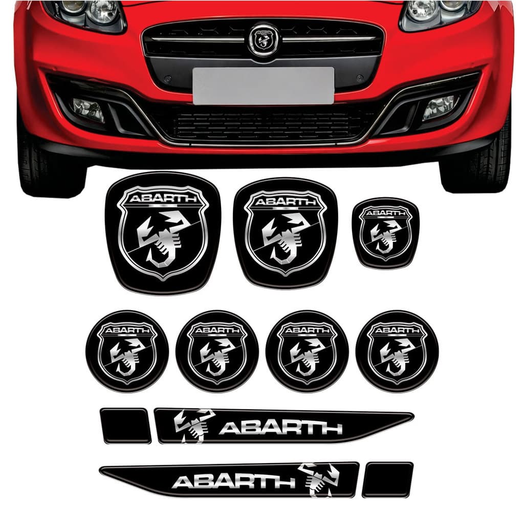 Kit 9 Adesivos Emblema Fiat Abarth Punto Resinado Res16 Cor Padrão
