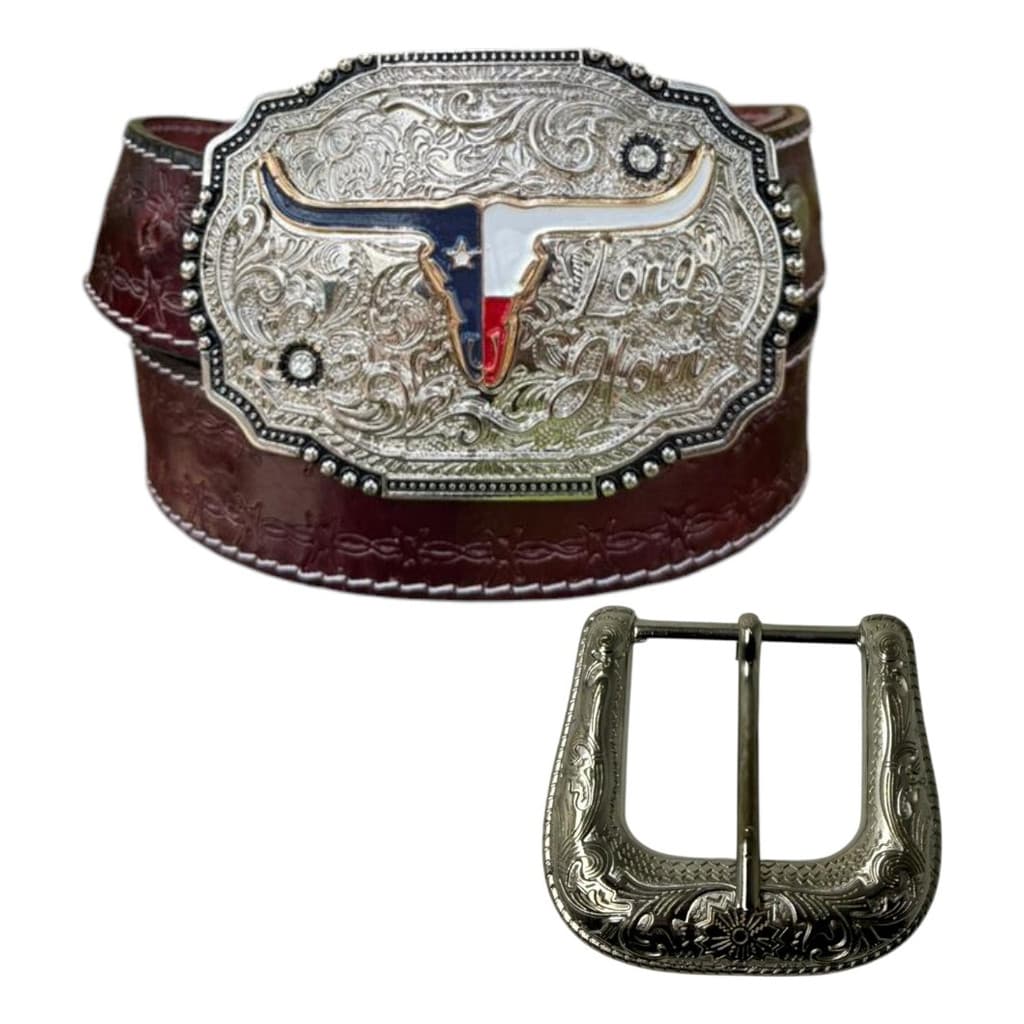 Cinto Baladeiros Arame Country Fivela Long Horn + Brinde