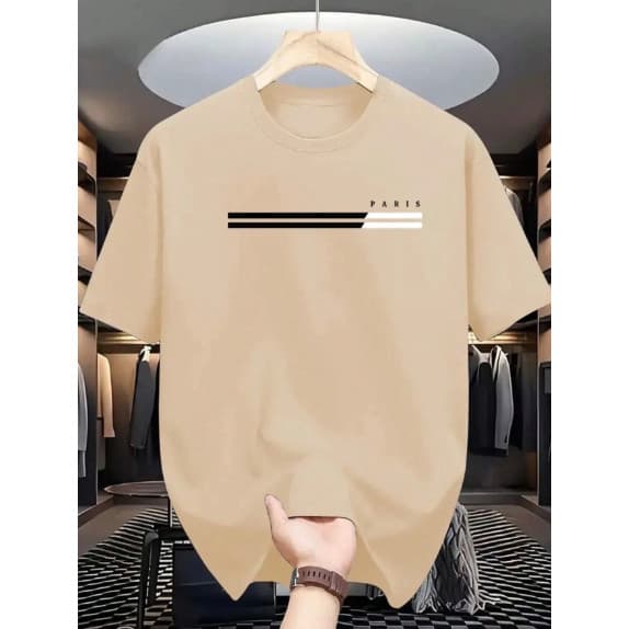 Camiseta Paris 2 faixas preta 100% algodão manga curta, camisa masculina gola redonda Camiseta Paris