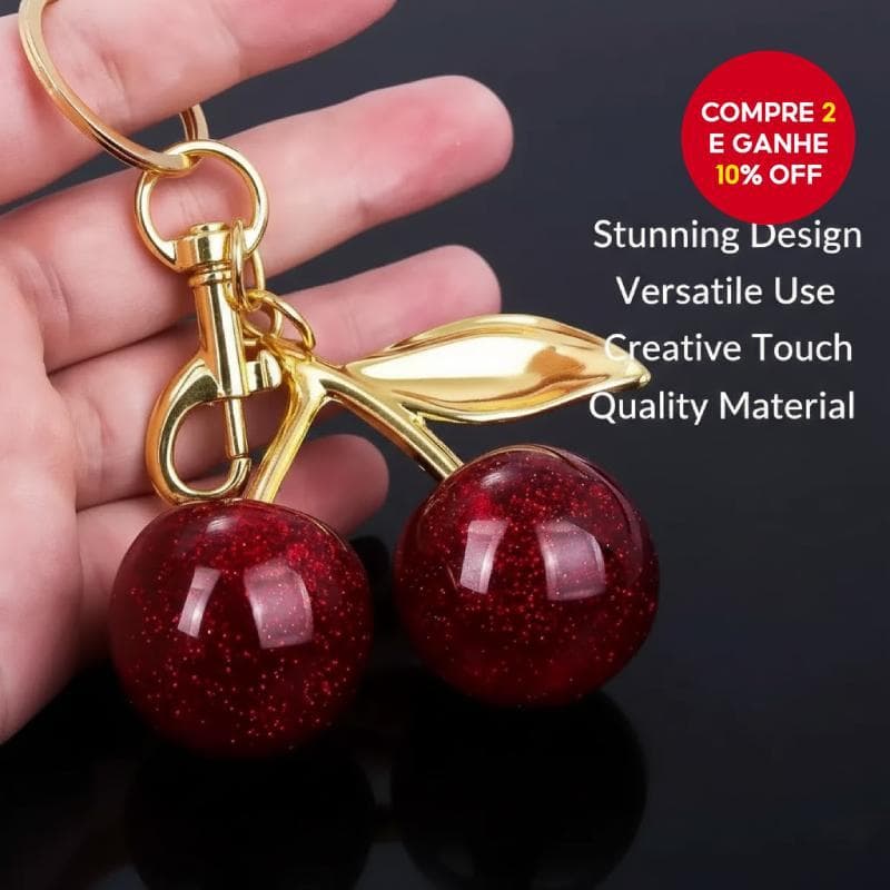 Chaveiro de Cristal Cereja Pingente Criativo para Bolsa Presente de Feriado para Mulheres