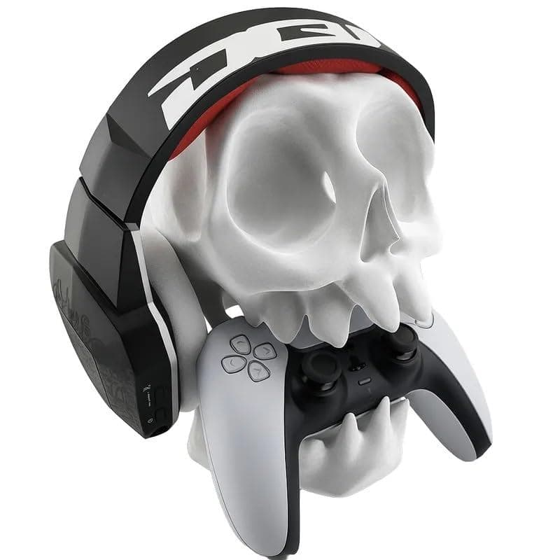 Suporte Controle PS5, PS4 e Fone de Ouvido, Caveira, Branco