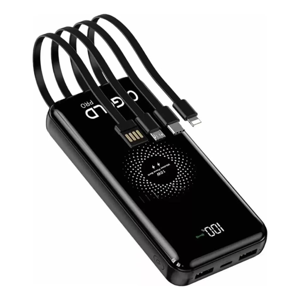 Power Bank A'Gold Pro BTE-21 20000mAh Carregador Sem Fio por Indução 3.1A com 4 Cabos Inclusos e Display LED Homologado