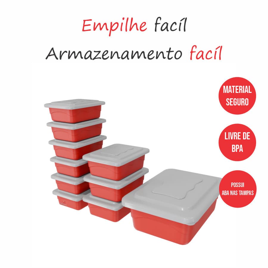Kit Potes Plásticos 10 unidades Marmitas, 4 litros, 700ml e 500ml, Cozinha