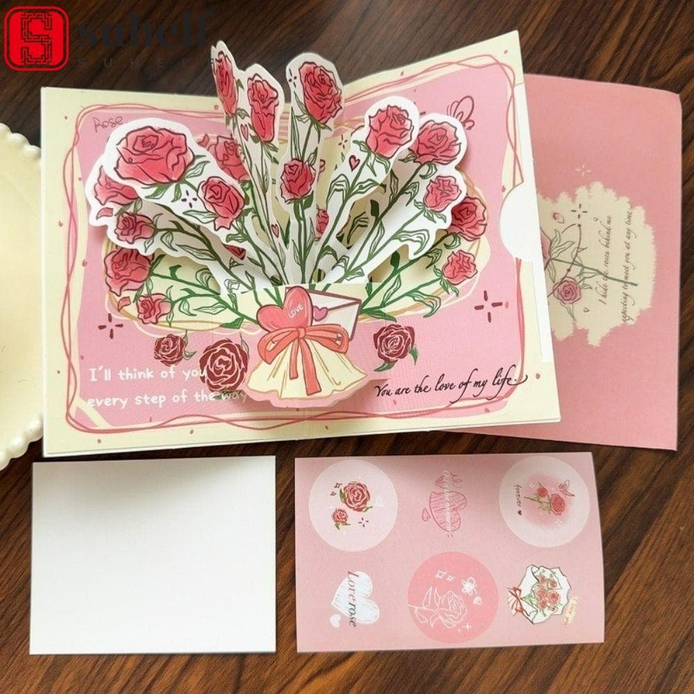 Cartão SUHELF , Pop-Up De Amor Para O Dia Dos Namorados , Com Envelope Rosa , Cartões De Agradecimento
