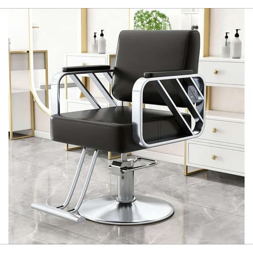 Cadeira De Barbearia Profissional Design Geométrico Prata Preto/prata Fixo Redonda