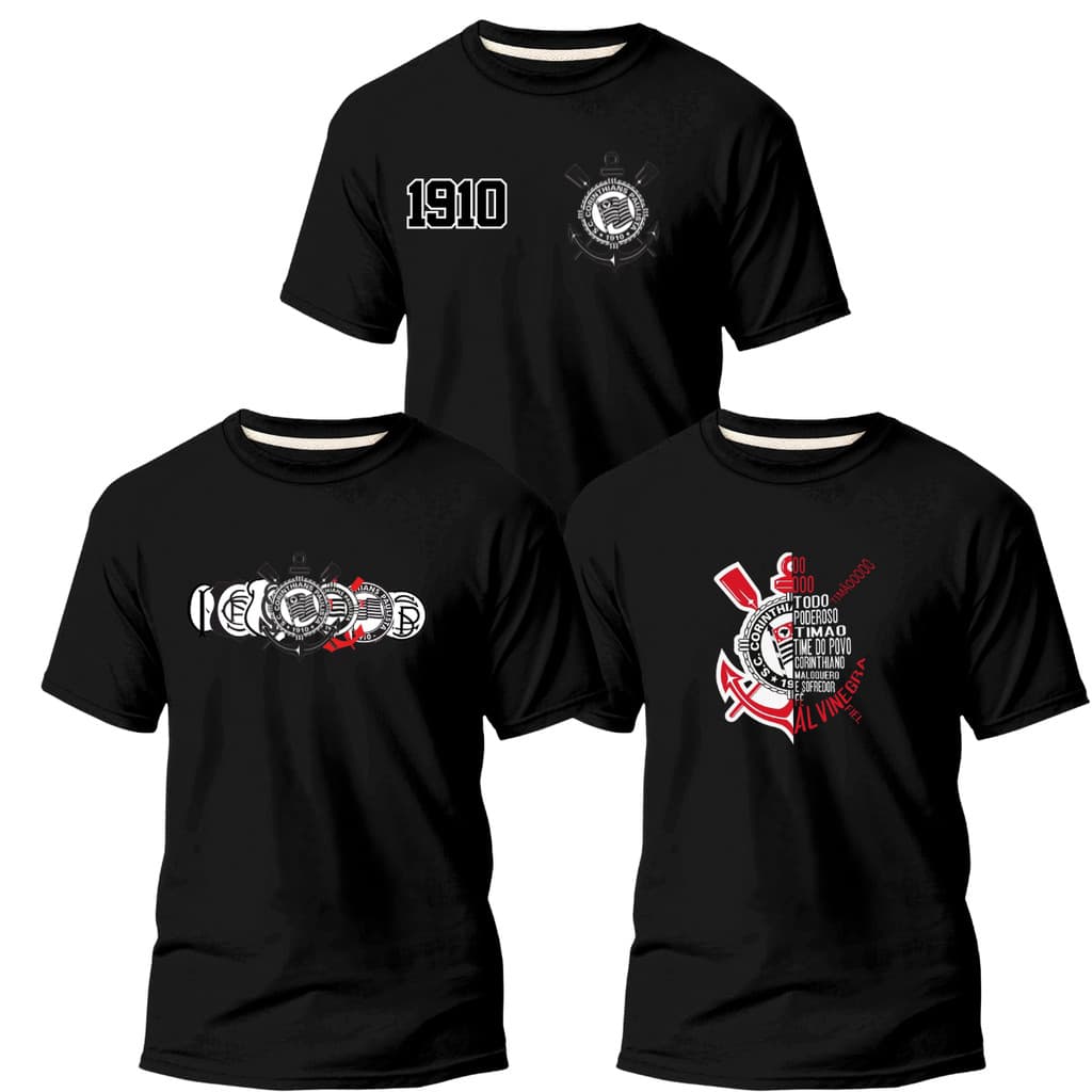 KIT CAMISETAS T-SHIRT UNISSEX STREETWEAR CORINTHIANS ESCUDO TORCEDOR
